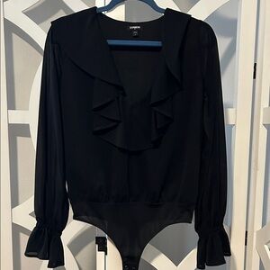 Express Black Ruffle Bodysuit